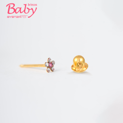 Brinco Baby Daisy Cristal Rosa 3mm Dourado